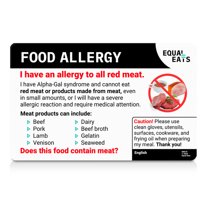 Alpha Gal Allergy Card