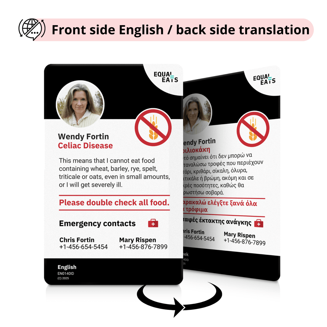 Celiac Disease Emergency ID Translation Card