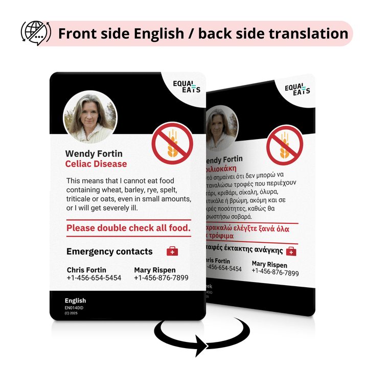Celiac Disease Emergency ID Translation Card