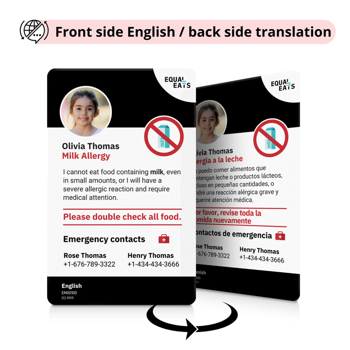 Milk Allergy Emergency ID Translation Card