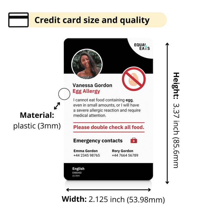 Egg Allergy Emergency ID Translation Card