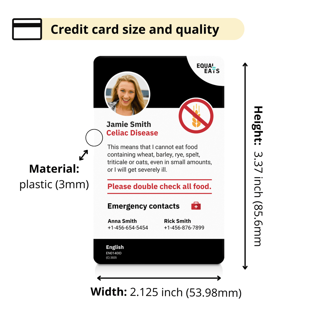 Celiac Disease Emergency ID Translation Card