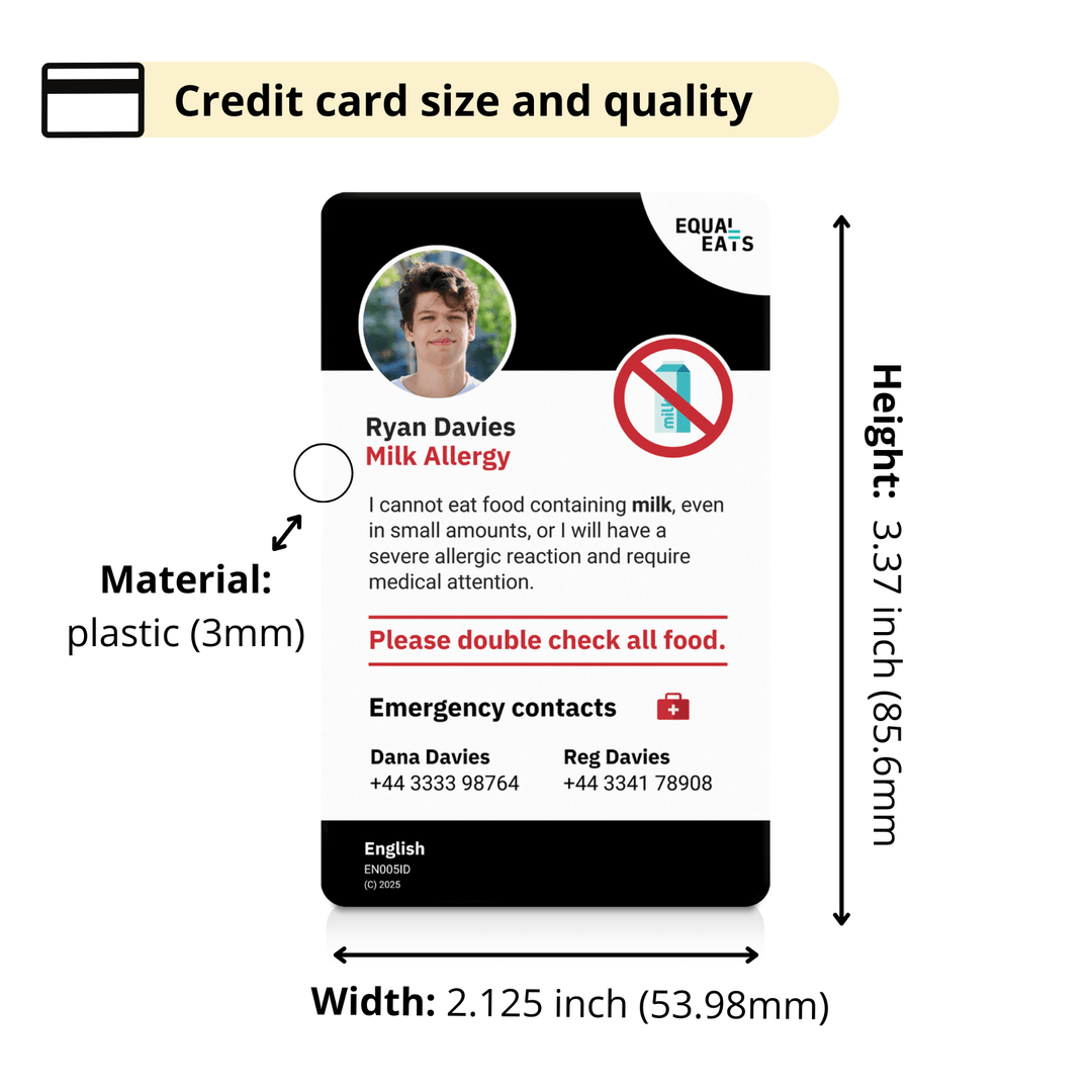 Milk Allergy Emergency ID Translation Card