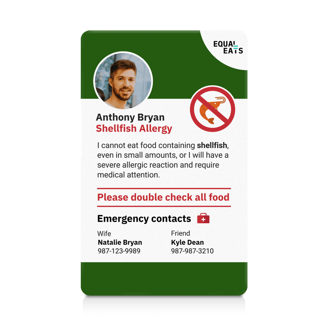 Green Shellfish Allergy ID  Card (EqualEats)