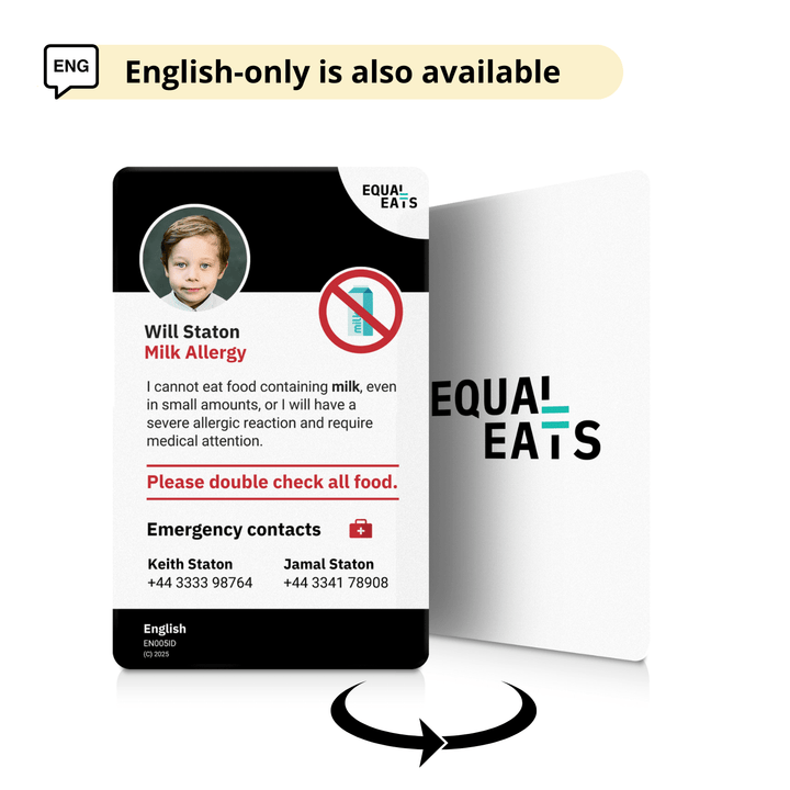 Milk Allergy Emergency ID Translation Card