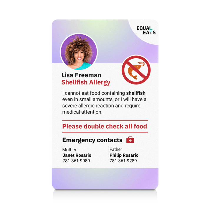 Purple Shine Shellfish Allergy ID Card (EqualEats)