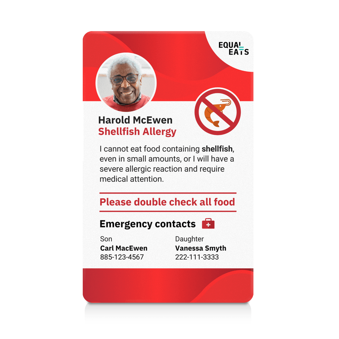 Red Alert Shellfish Allergy ID Card (EqualEats)