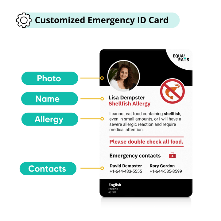 Shellfish Allergy Emergency ID Translation Card