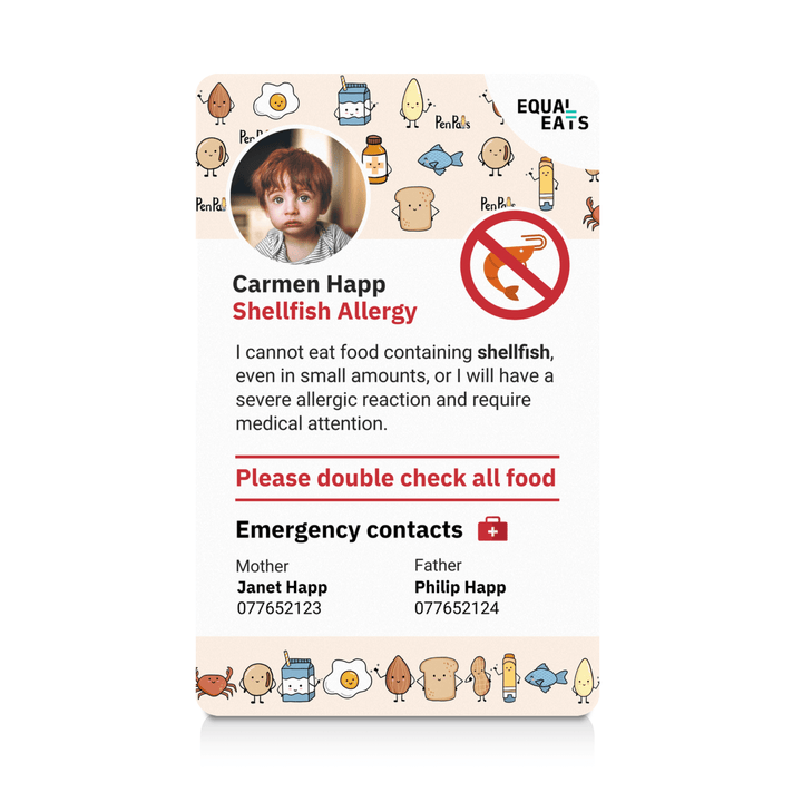 Allergy Pen Pals Shellfish Allergy ID Card (EqualEats)