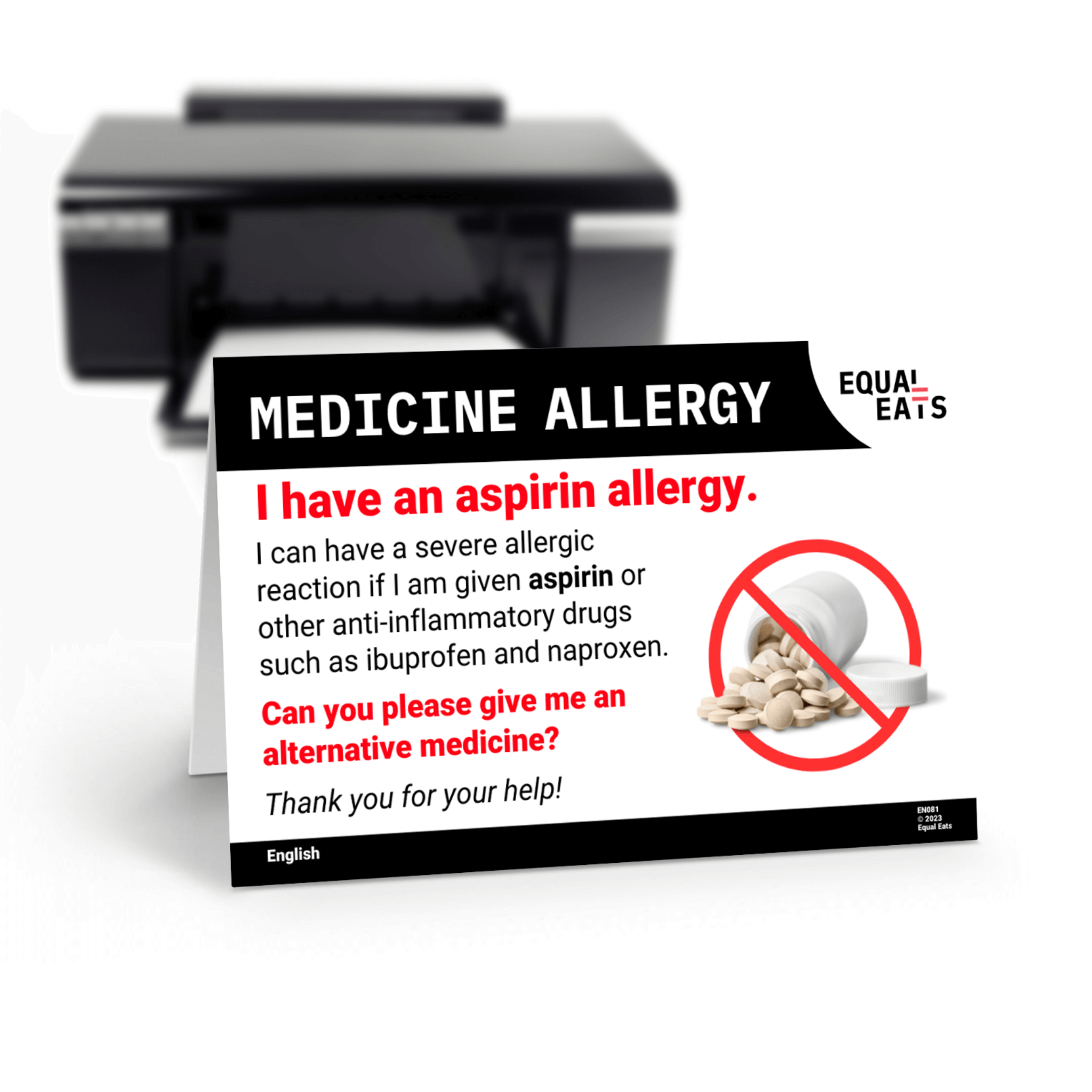 Aspirin Allergy ID Card Download a Aspirin Allergy Translation Card Equal Eats