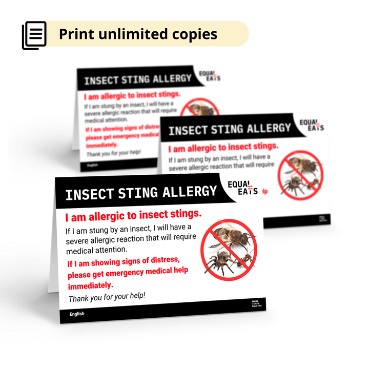 Bee Sting Allergy Cards