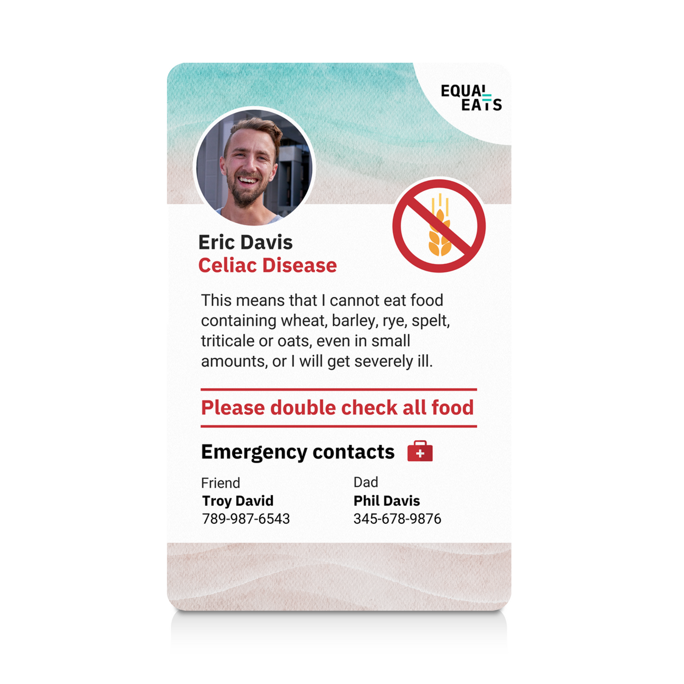 Beach Celiac Disease ID Card (EqualEats)