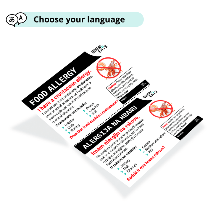 Crustacean Allergy Translation Card, Shrimp Allergy, Lobster Allergy, Crab Allergy