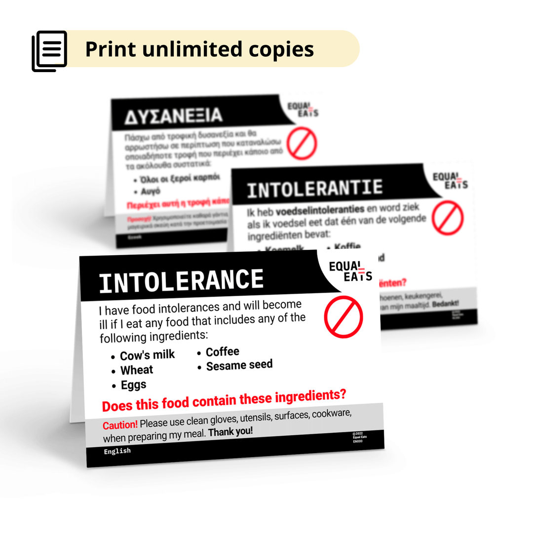 Custom Intolerance Dining Cards
