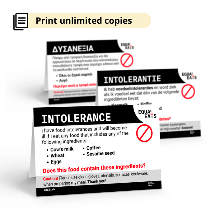 Custom Intolerance Dining Cards
