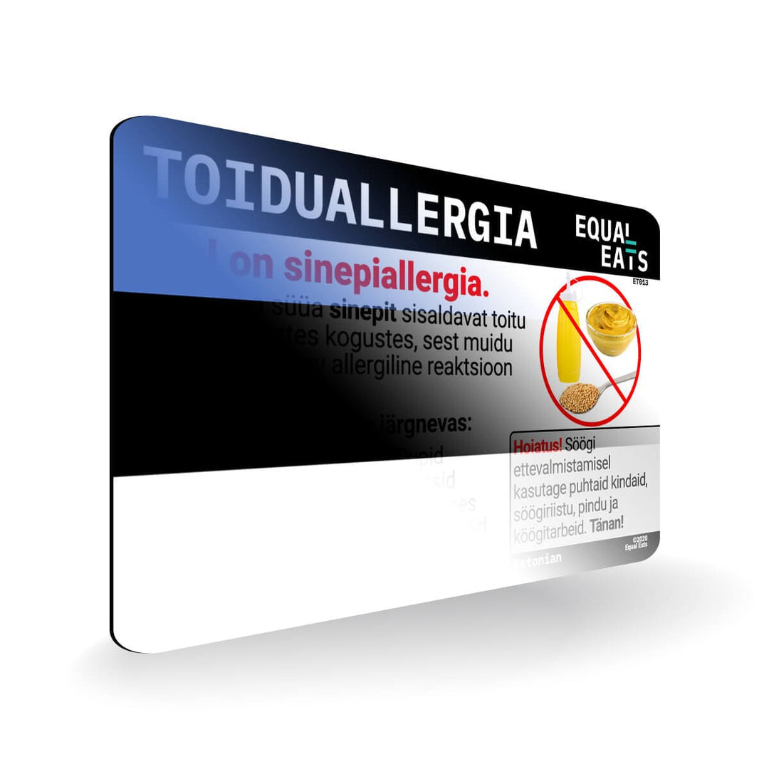 Mustard Allergy in Estonian. Mustard Allergy Card for Estonia