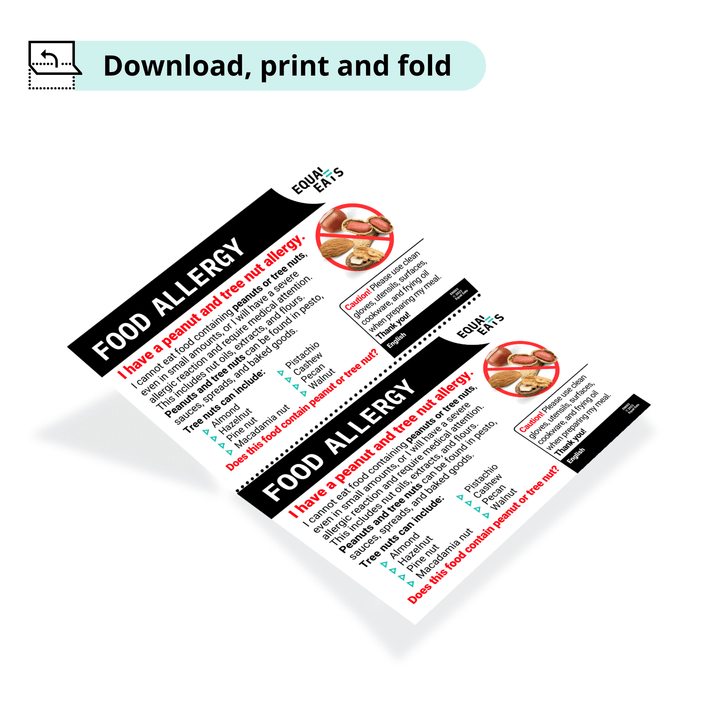 Free Peanut and Tree Nut Allergy Card in English (Printable)
