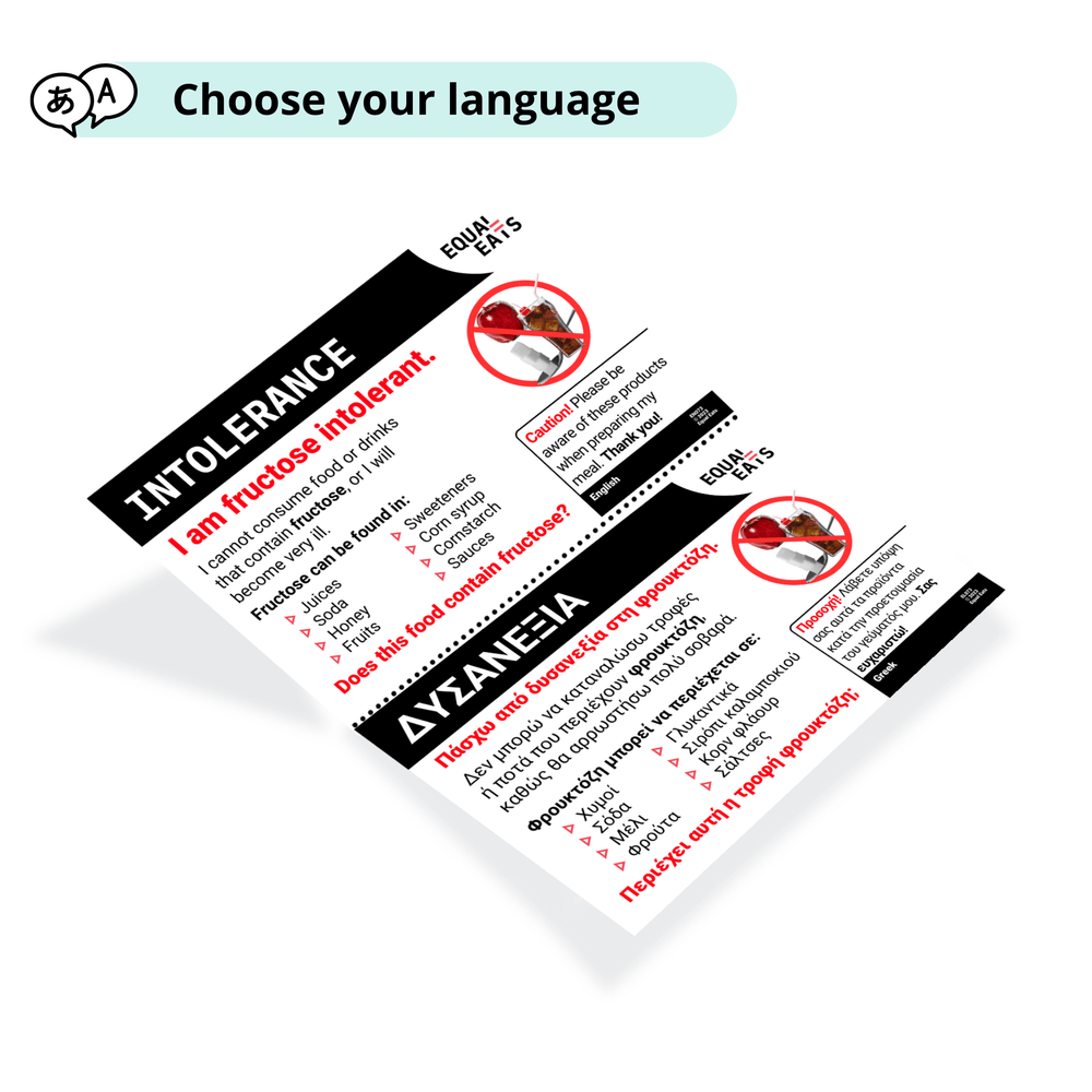 Fructose Intolerance Translation Cards