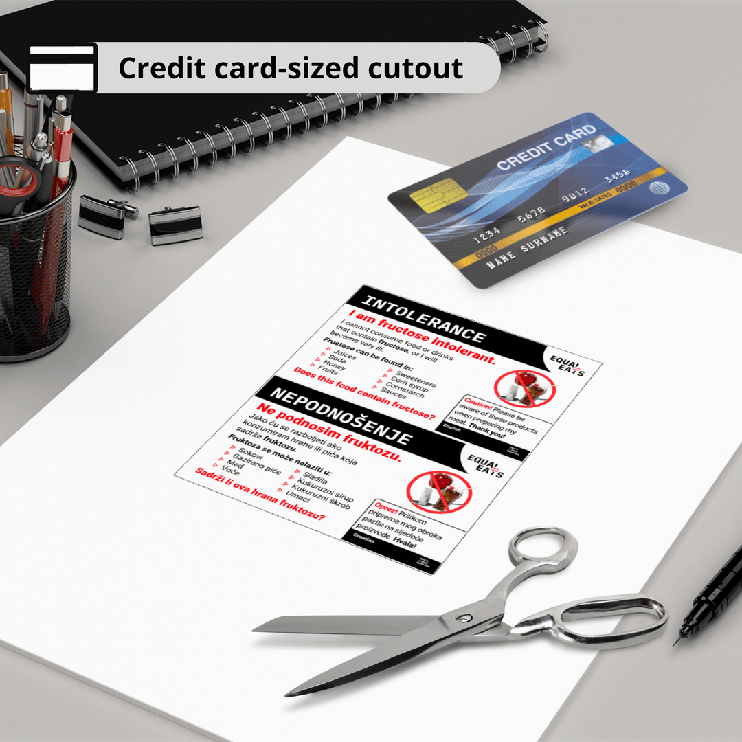 Fructose Intolerant Travel Card, List of Foods with Fructose
