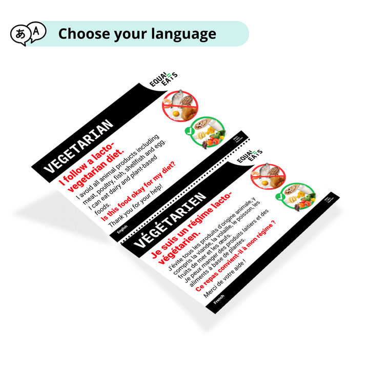 Lacto Vegetarian Diet Translation Cards