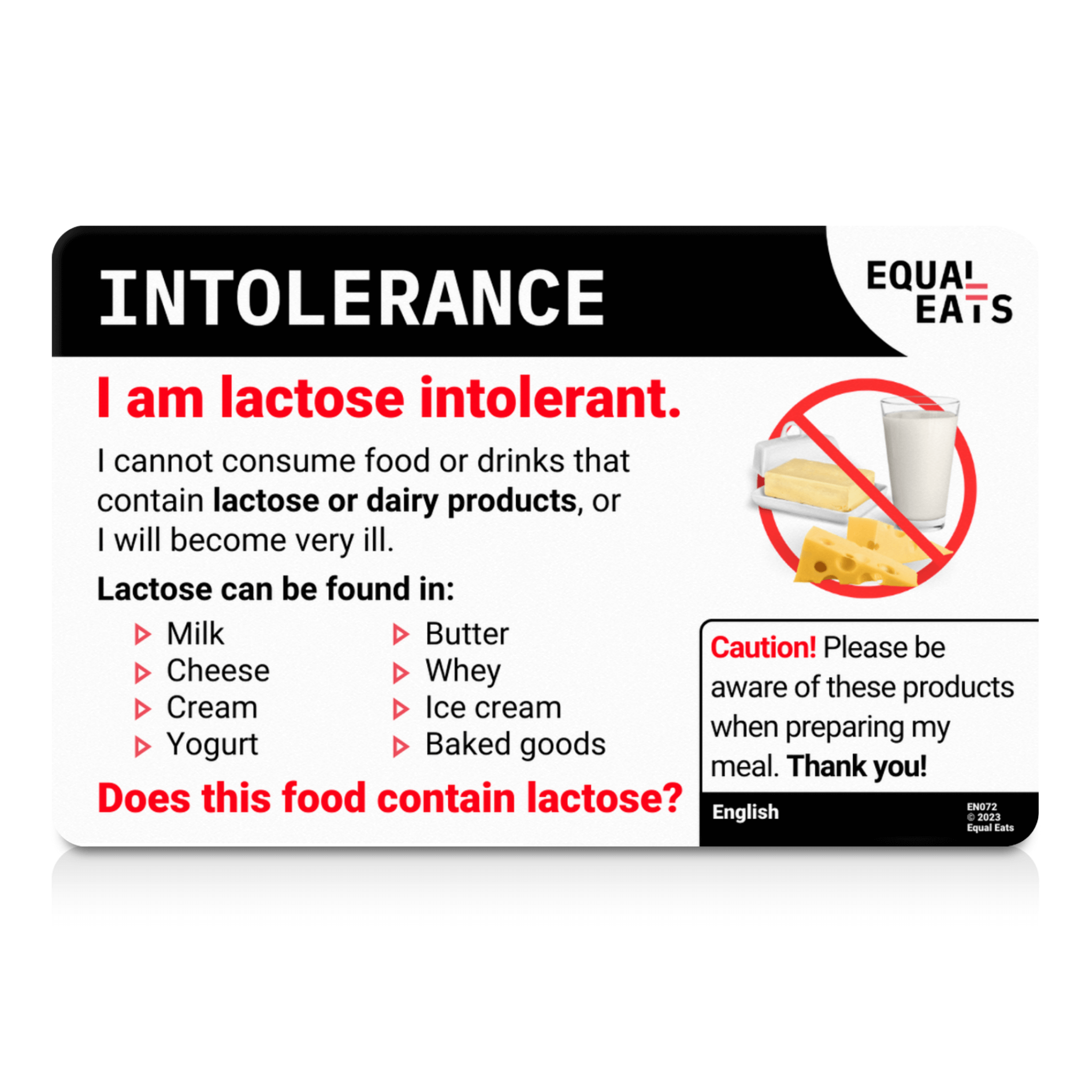 Lactose Intolerance Card Your Lactose Restrictions Understood Equal