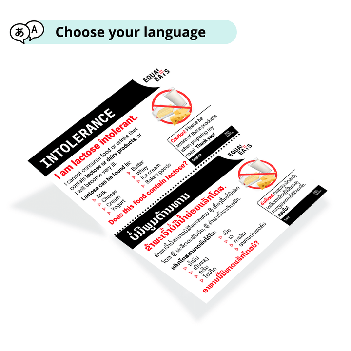 Lactose Intolerance Translation Cards