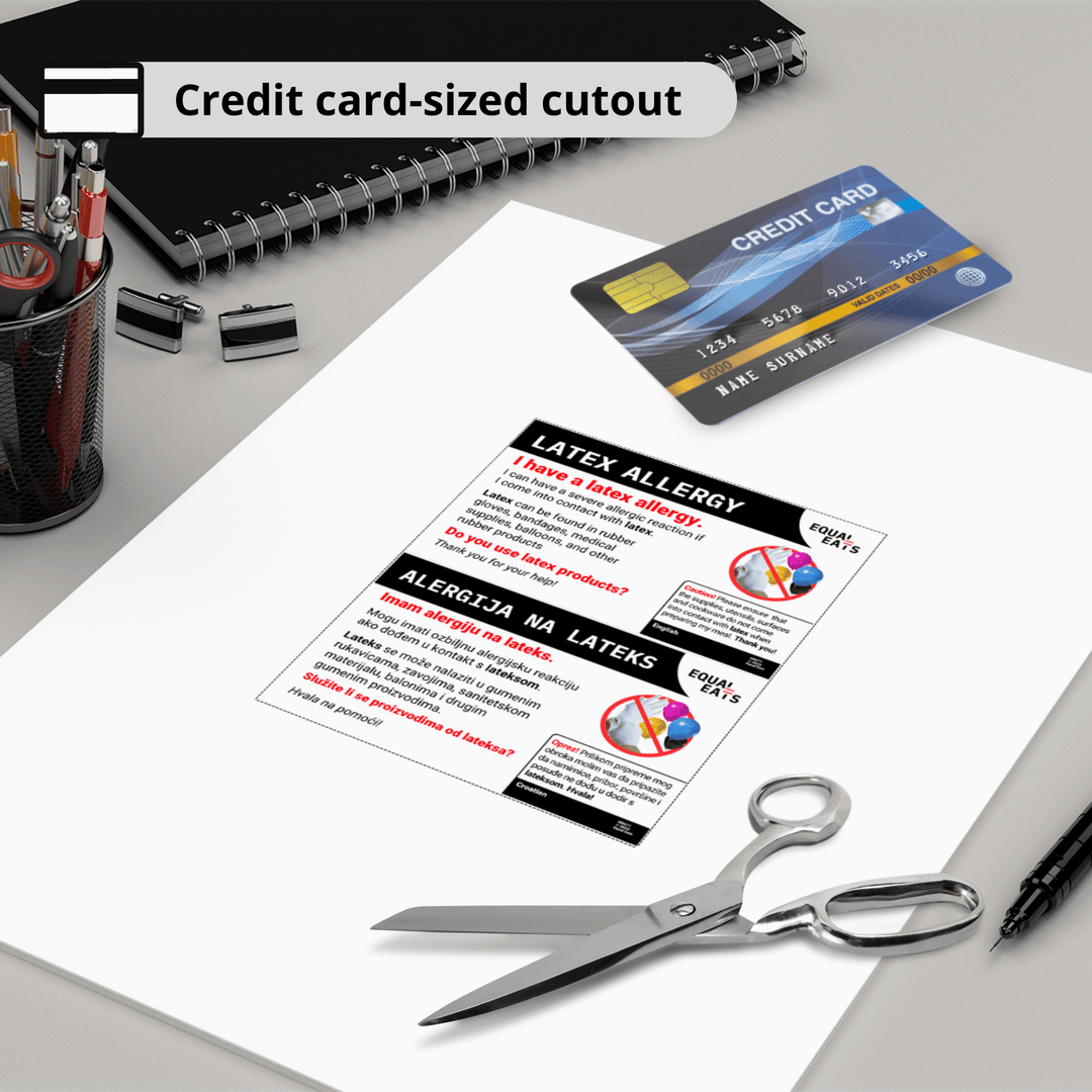 Latex Allergy Travel Card, Equal Eats
