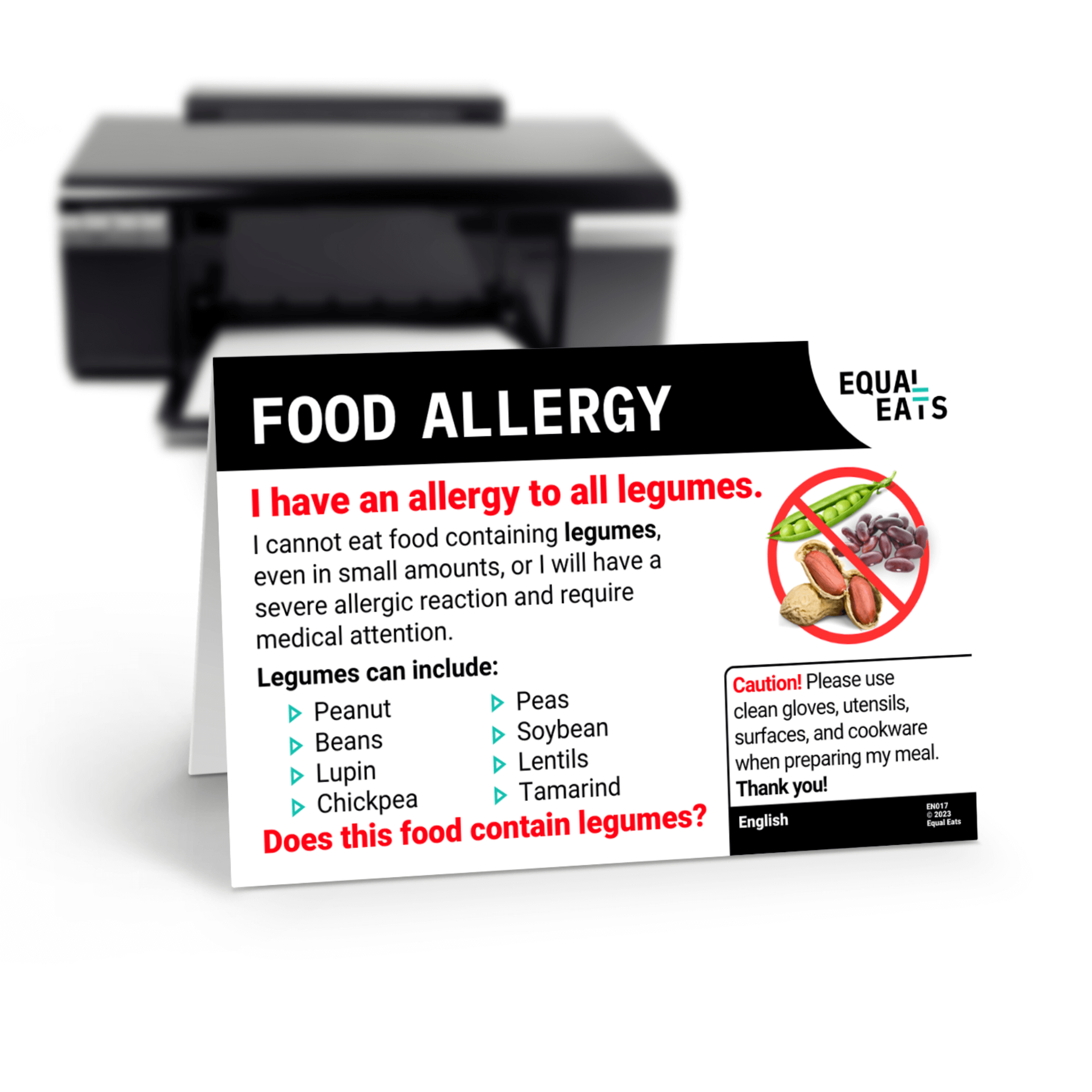 Free Legume Allergy Card Downloadable Legume Card Printable Equal