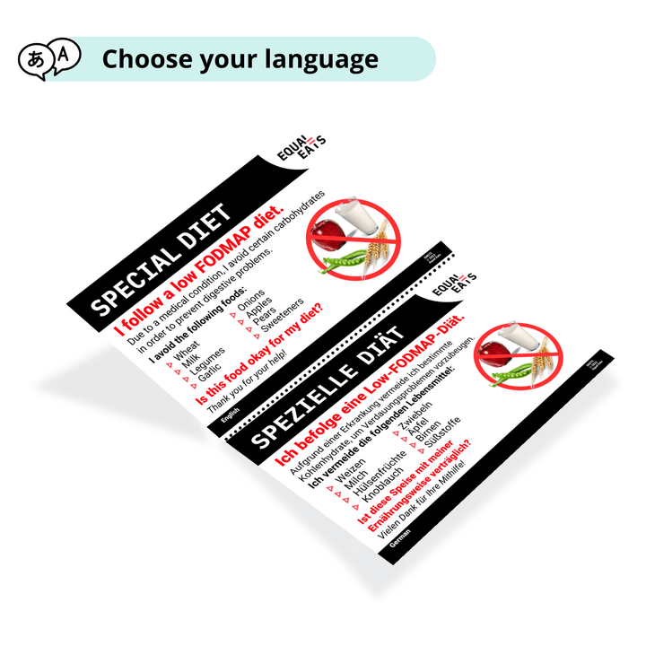 Low FODMAP Diet List Translation Cards