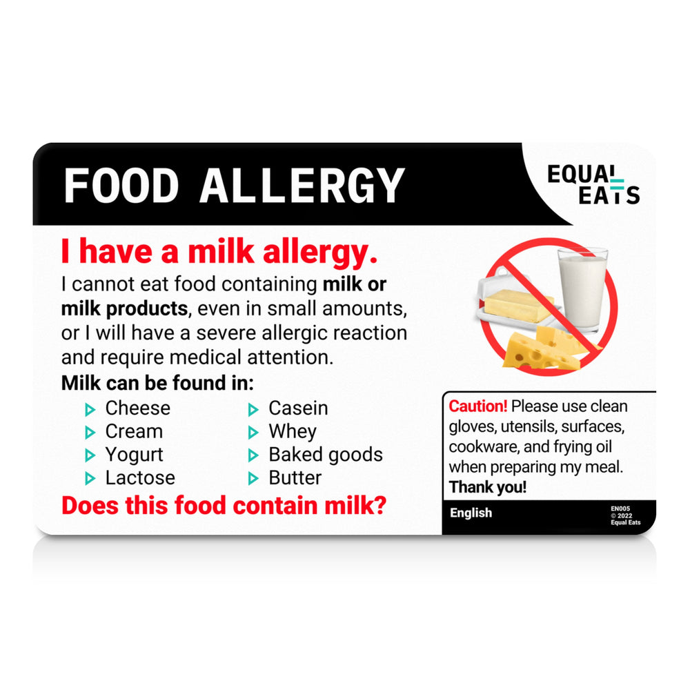 Milk Allergy Translation Card, Dairy Allergy Chef Card by Equal Eats