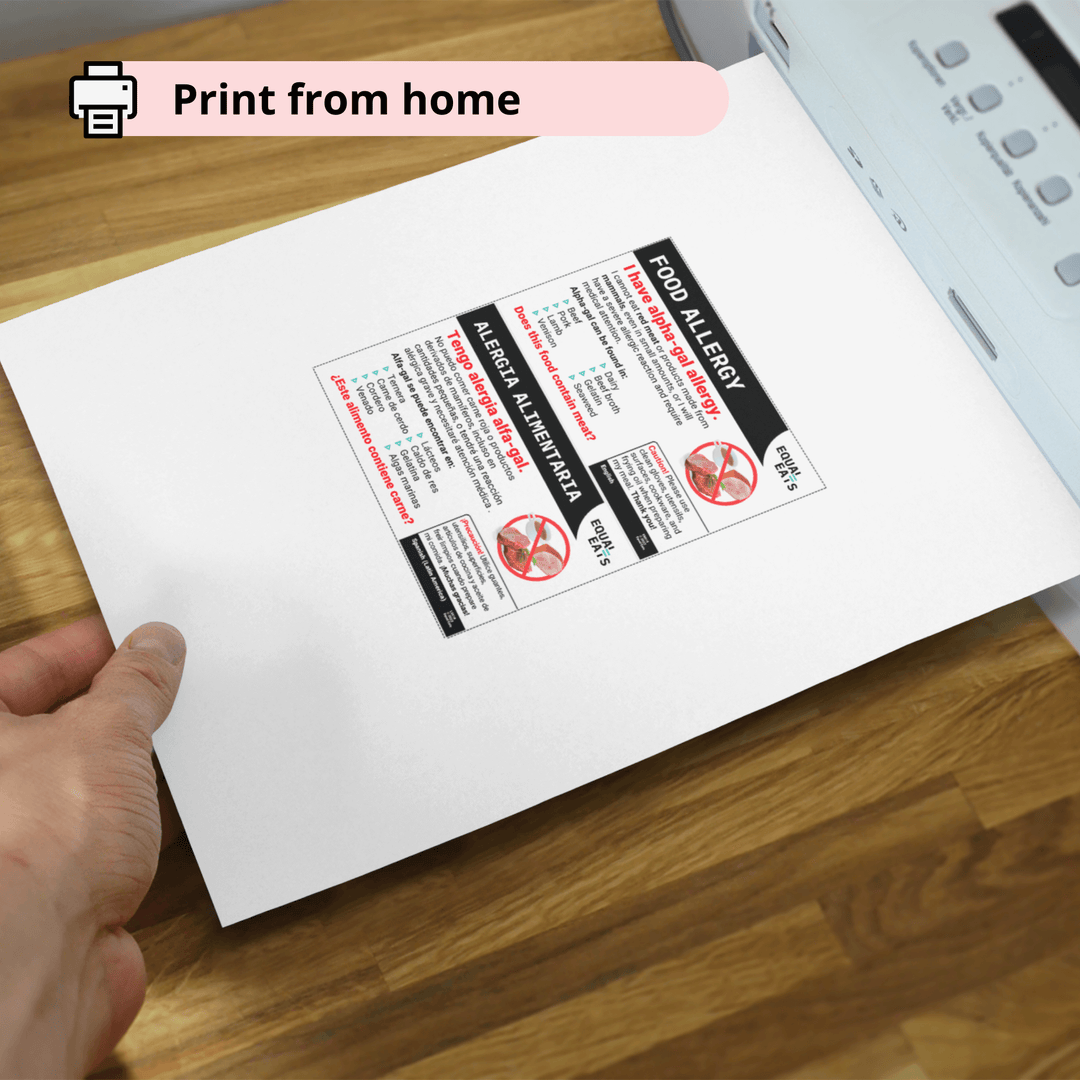 Printable Alpha Gal Allergy Card