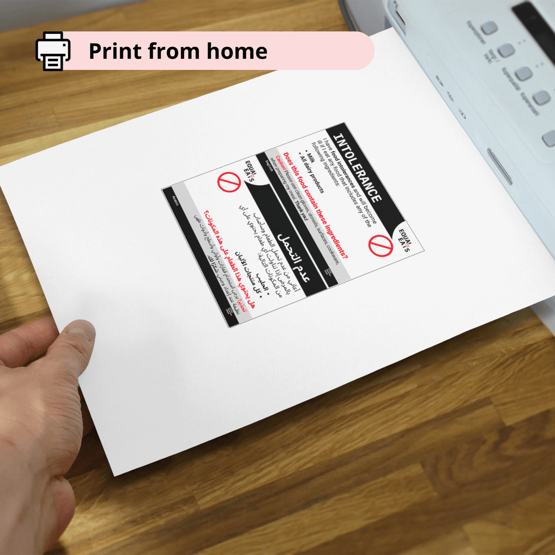 Printable Customized Intolerance Chef Card