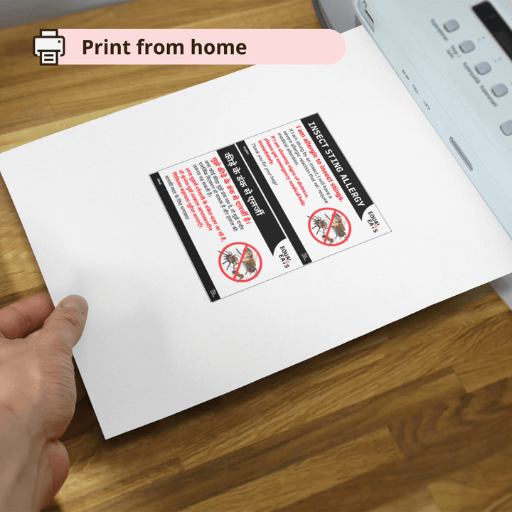 Printable Insect Sting Allergy Card