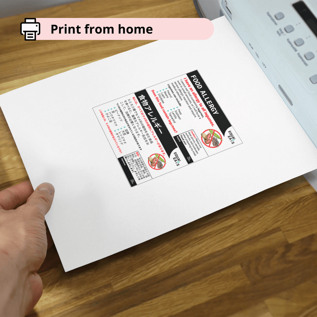 Printable Legume Allergy Chef Card