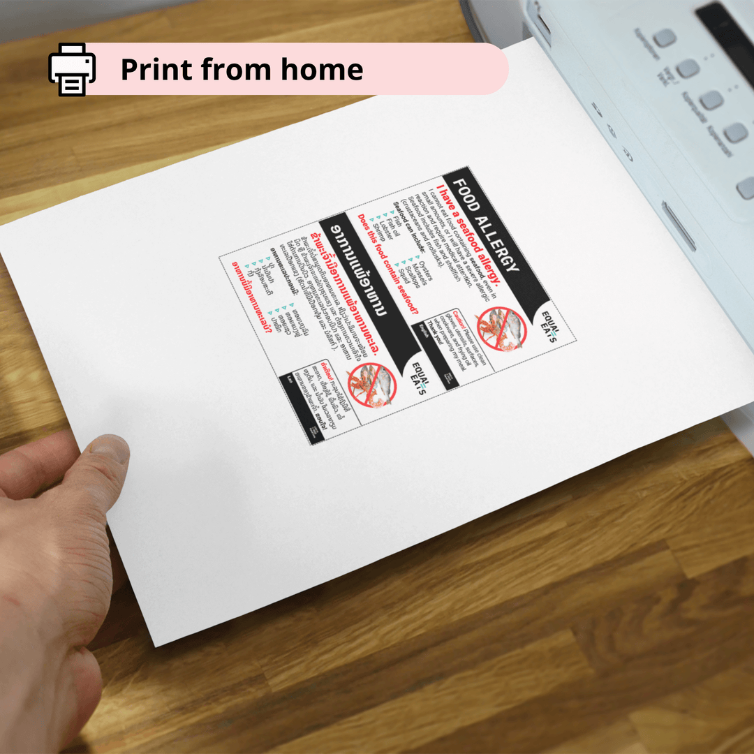 Printable seafood allergy chef card