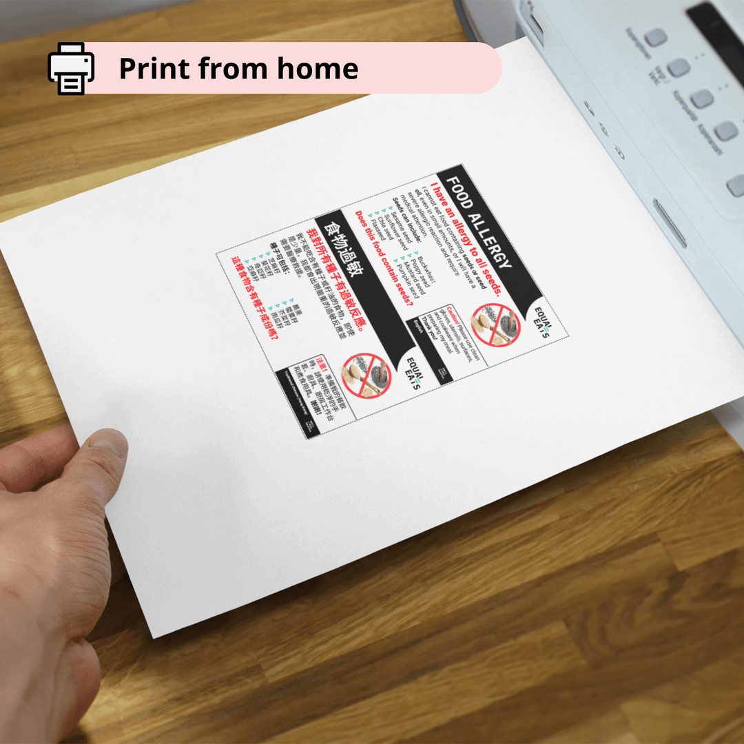Printable Seed Allergy Chef Card