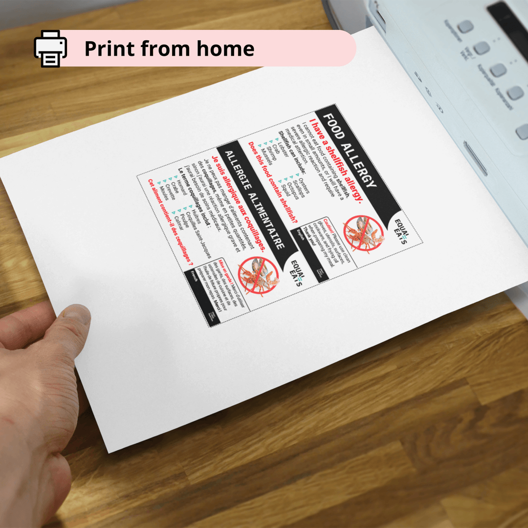 Printable Shellfish Allergy Chef Card