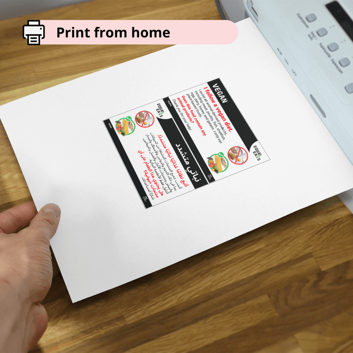 Printable Vegan Chef Card, Find Vegan Restaurants