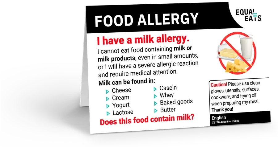 Milk Allergy printable card (PDF)