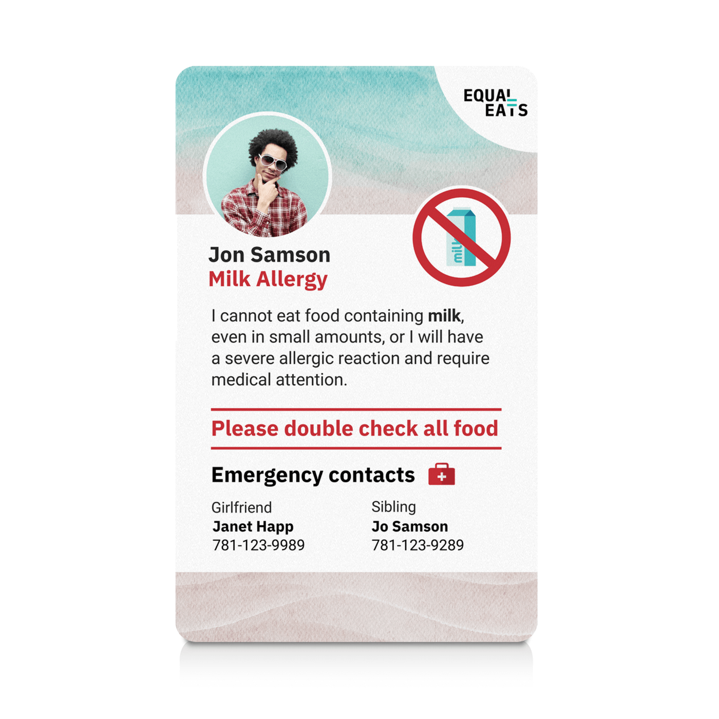 Beach Milk Allergy ID Card (EqualEats)