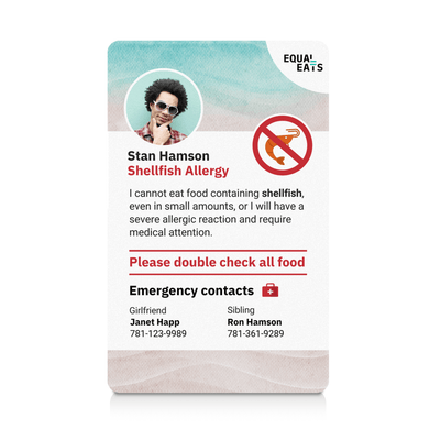 Beach Shellfish Allergy ID Card (EqualEats)