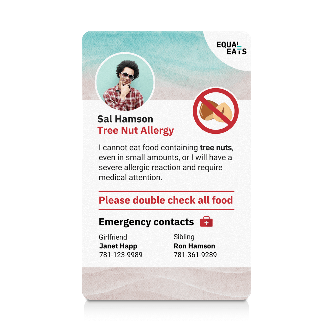 Beach Tree Nut Allergy ID Card (EqualEats)