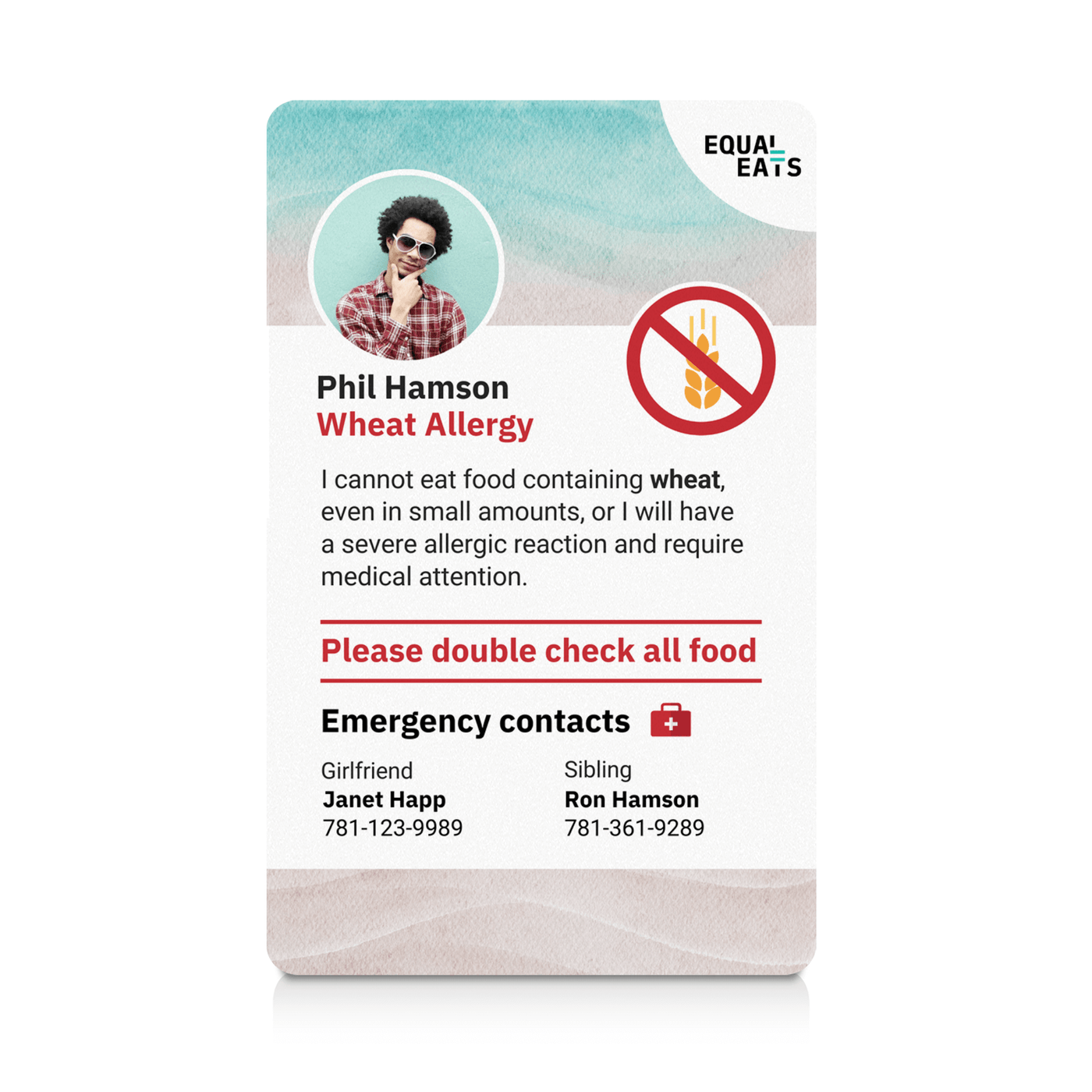 Beach Wheat Allergy ID Card (EqualEats)