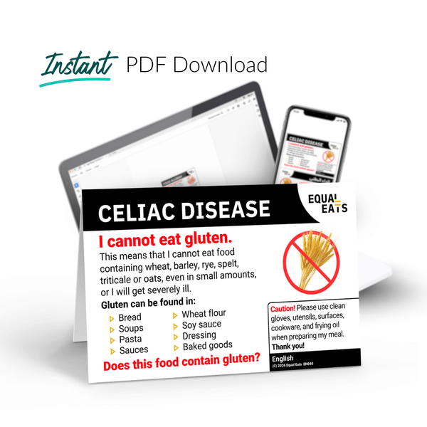 English printable celiac disease card, available as an instant PDF download