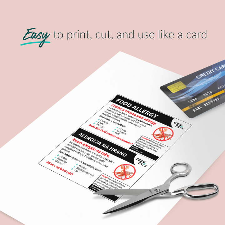 Crustacean Allergy Printable Card (PDF Download)