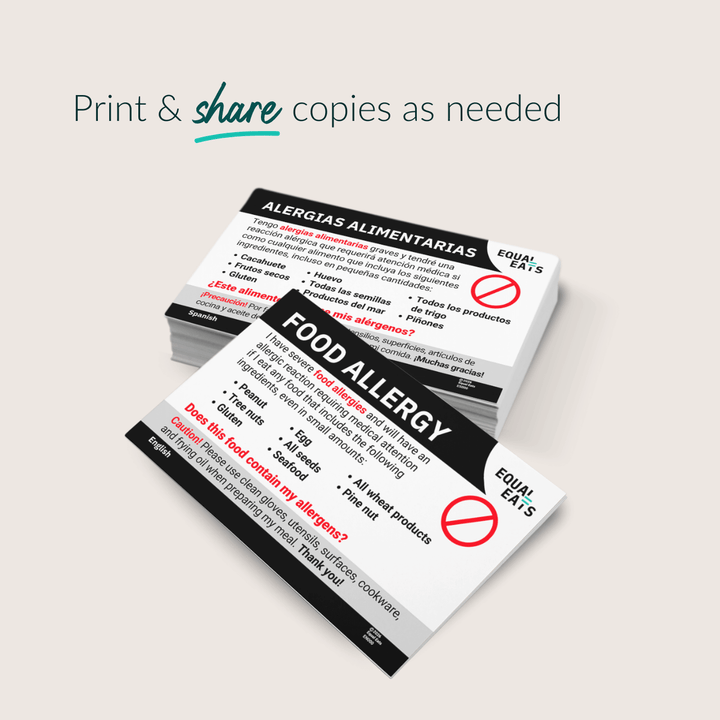 Printable Customized Food Allergy Card (PDF Download)