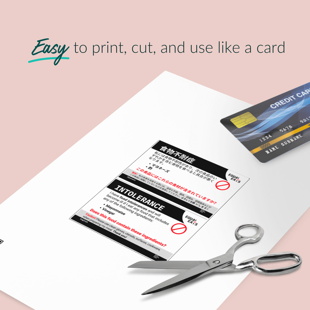 Printable Customized Intolerance Translation Card (PDF Download)