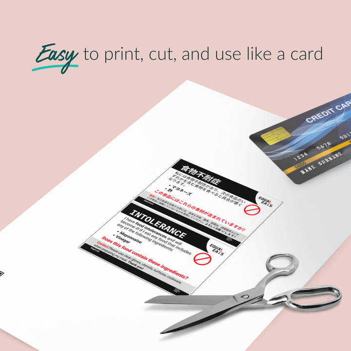 Printable Customized Intolerance Translation Card (PDF Download)