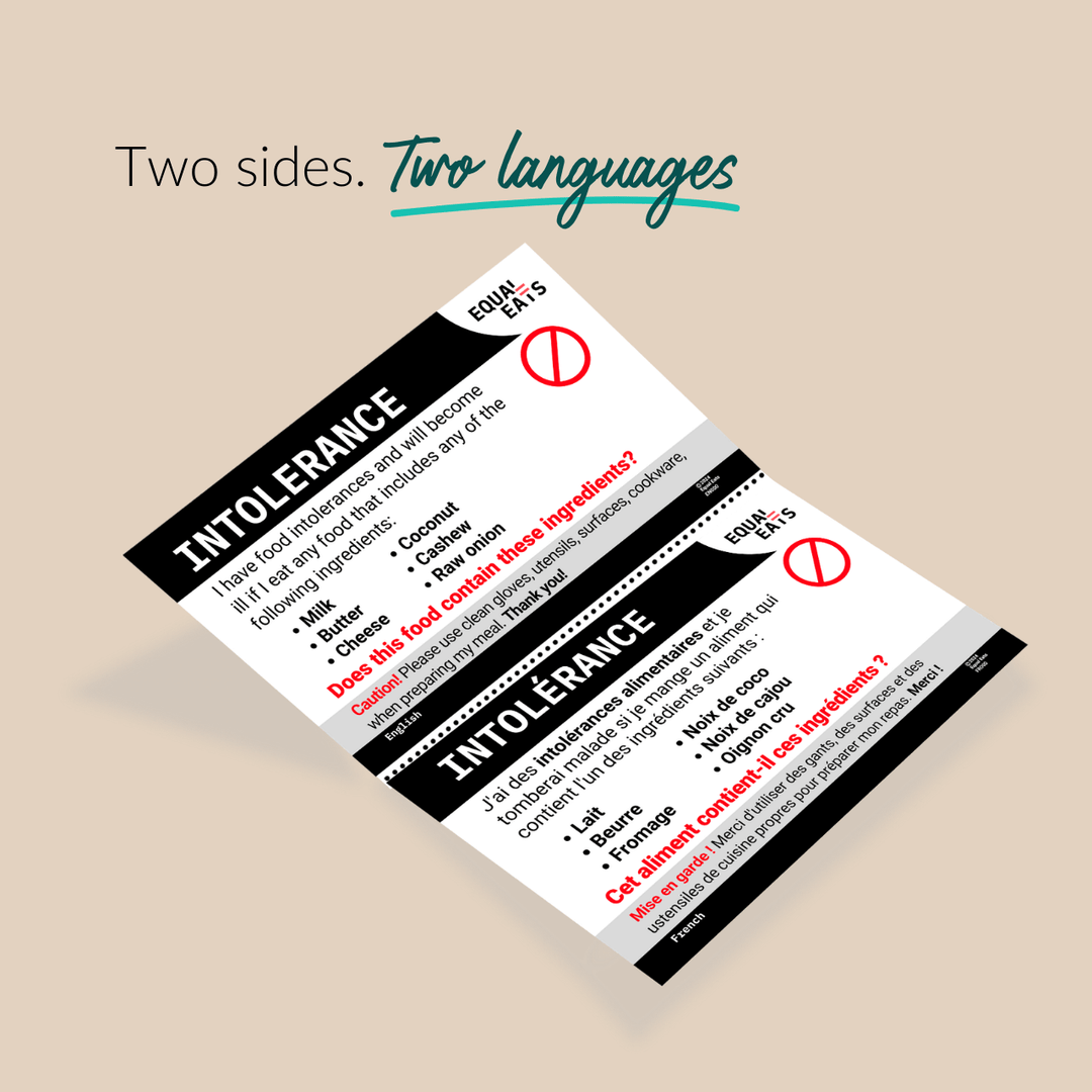 Printable Customized Intolerance Translation Card (PDF Download)