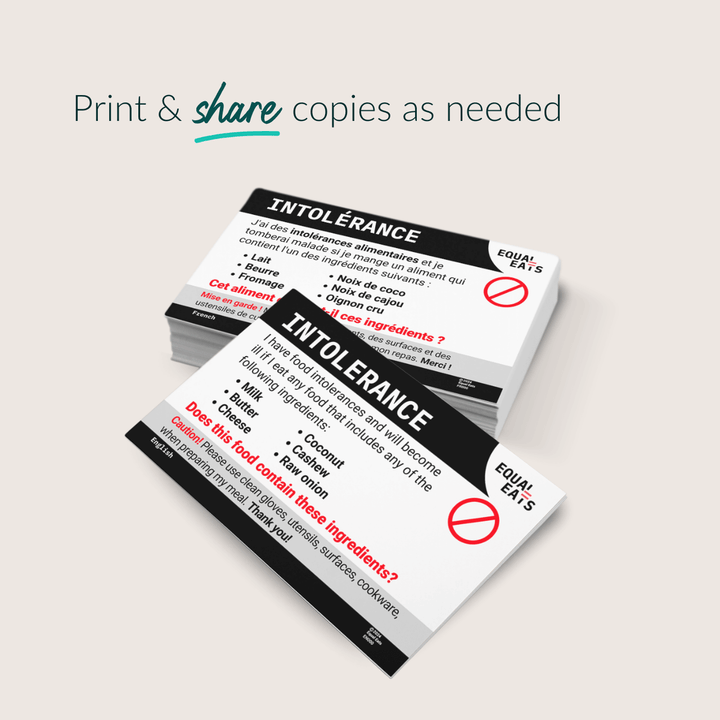 Printable Customized Intolerance Translation Card (PDF Download)